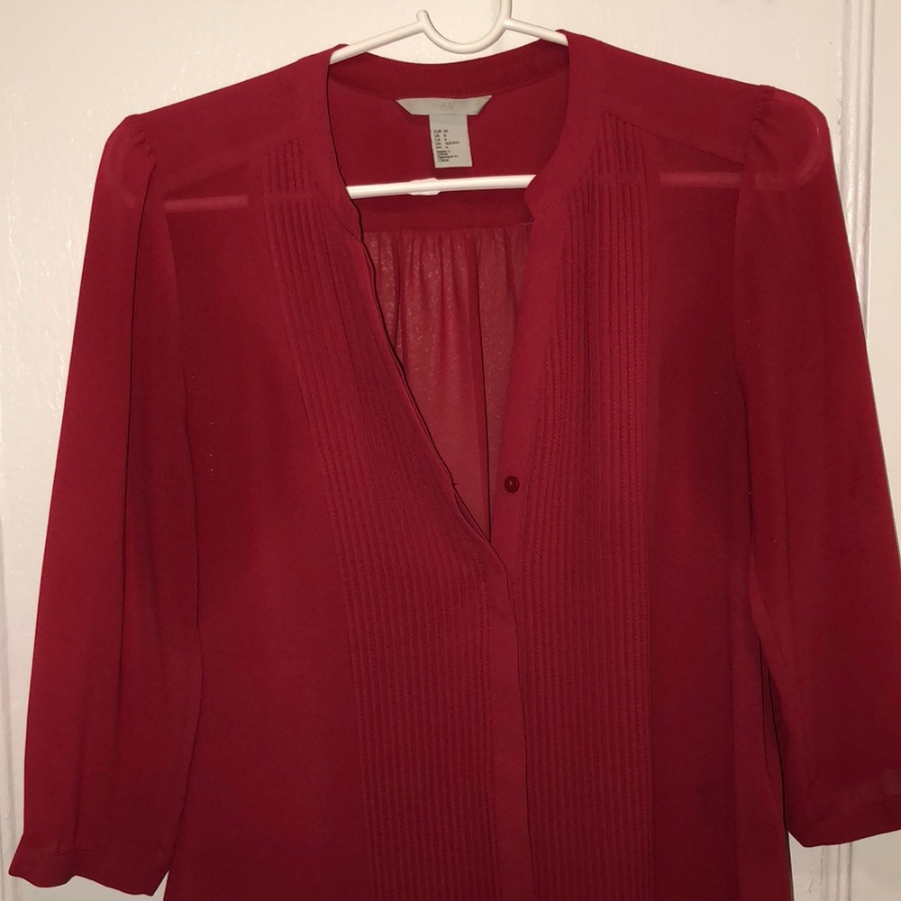 Semi-sheer V-neck button down blouse